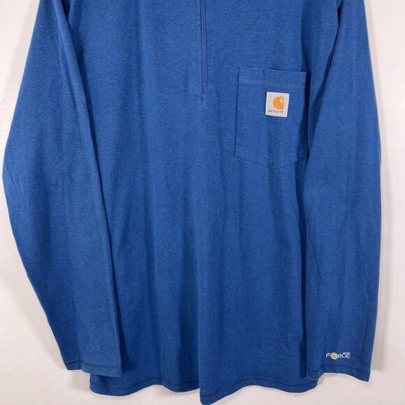 Carhartt Force Relaxed Fit 1/4 Zip Pullover Mens Size Medium Blue Pocket Logo - Picture 3 of 11